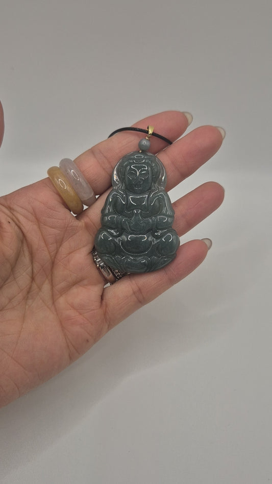Natural Burmese Jade Guanyin Pendant
