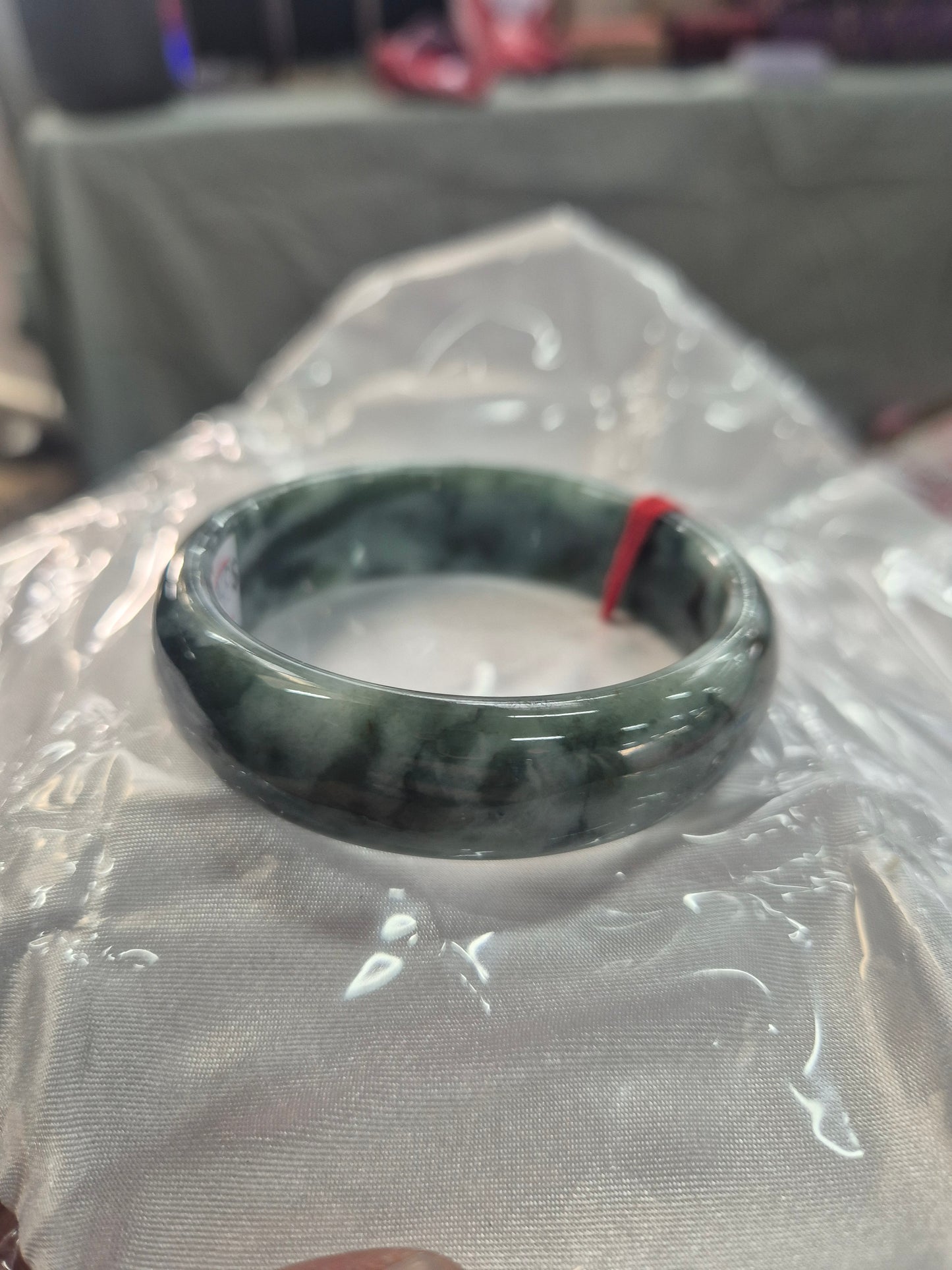 Greeb Shadow Jadeite Jade Bangle 56mm