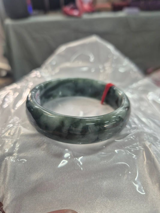 Greeb Shadow Jadeite Jade Bangle 56mm