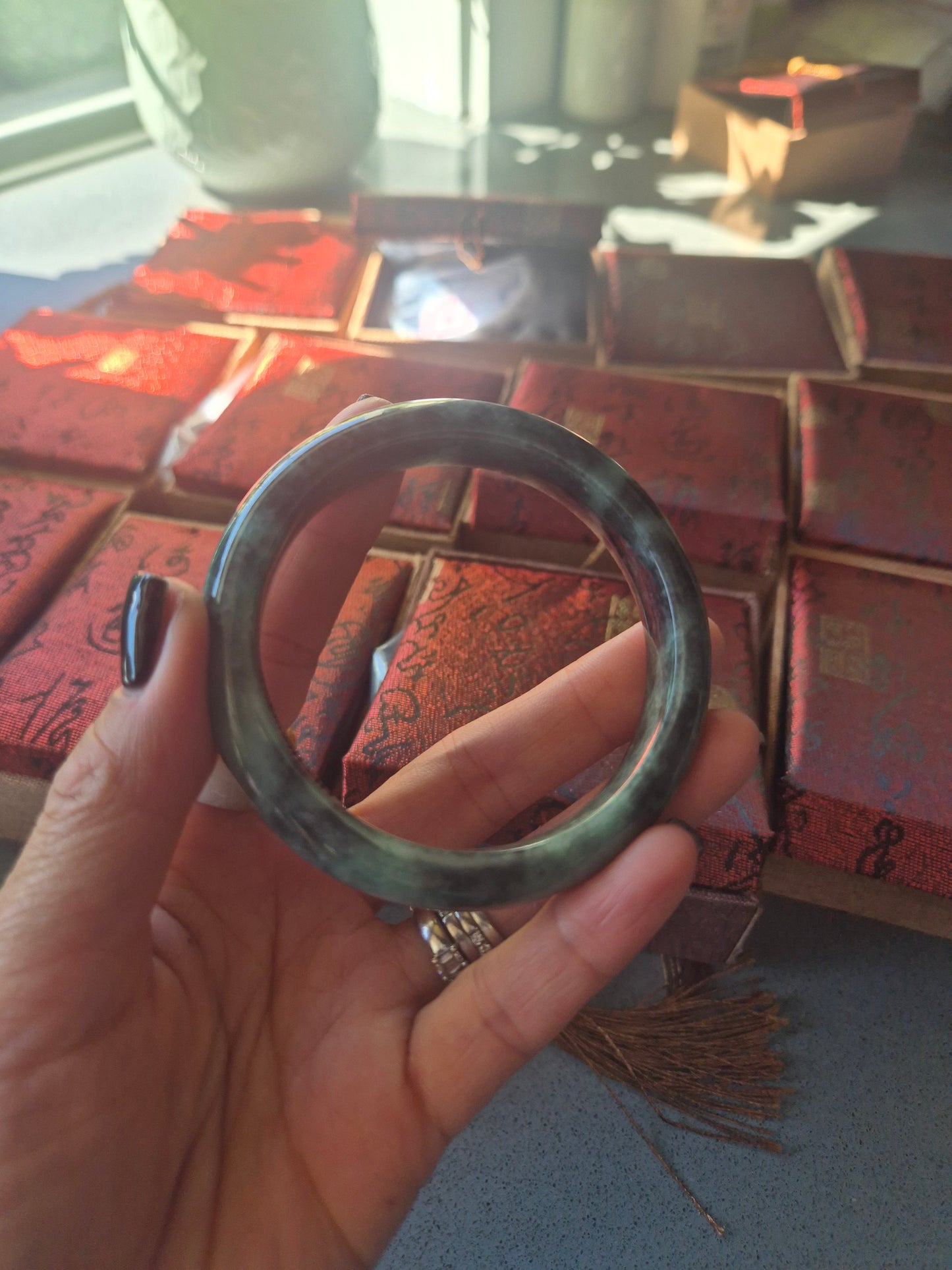 Emerald Mist Jade Bangle 57.8mm