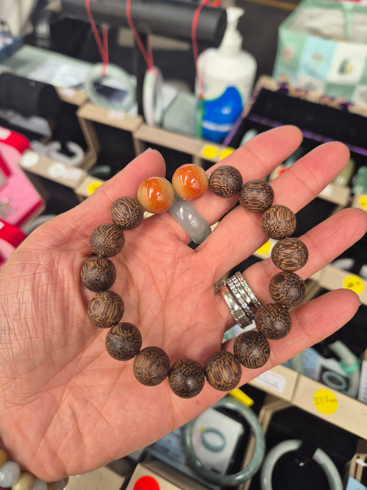 Agarwood & Red Jade Bead Bracelet