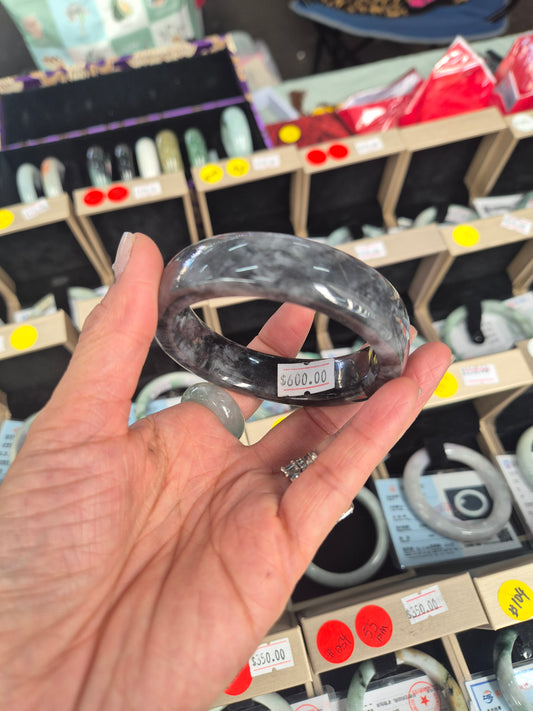 Black Shadow Jadeite Jade Bangle 55mm