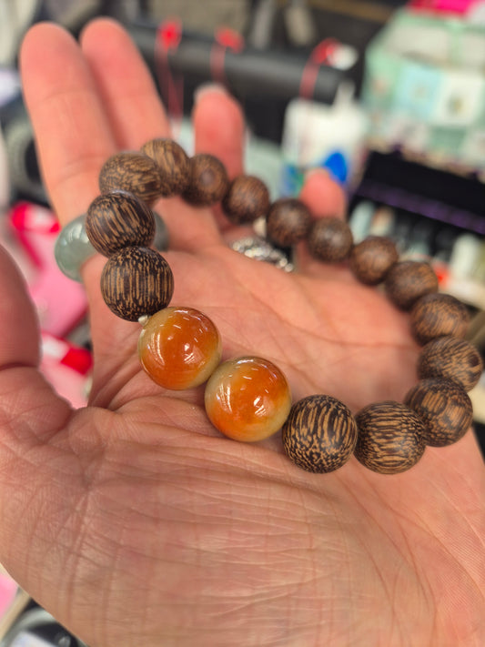 Agarwood & Red Jade Bead Bracelet